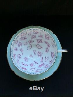 Antique Paragon Fortune Telling Teacup and Saucer Set in Blue c. 1935