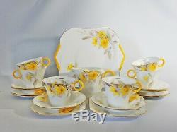 Antique RARE Art Deco Shelley Yellow Syringa Tea Set Teaset Trio Cup Cake Plate