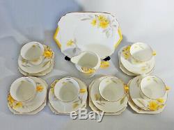 Antique RARE Art Deco Shelley Yellow Syringa Tea Set Teaset Trio Cup Cake Plate