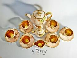 Antique RARE Carlton Ware Pink Spider's Web Coffee Set Cup Saucer Teapot Tea Jug