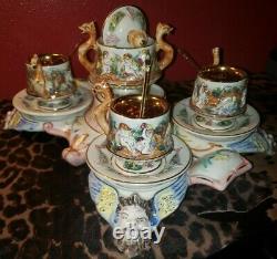 Antique R. Capodimonte Coffee Tea Service Set Cup Sugar Bowl Spoon Italy Cherubs