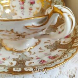 Antique Ridgway china Tea cup & saucer duo Set Split handle hand painted flowers