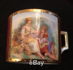 Antique Royal Vienna Hand Painted Porcelain 5 pcs Tea Cups and Saucers Set