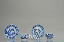Antique Set 19C Chinese Porcelain Tea Bowl cup Kangxi revival Dish Marked