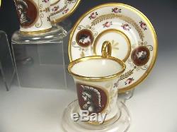 Antique Sevres Hand Painted Tea Cups & Saucers Teacups Set Of 4