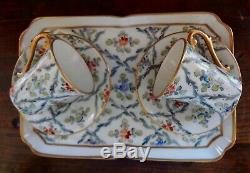 Antique Sevres Marked Hand Painted Tea Cups, Saucers & Tray Set