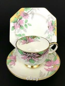Antique Star Paragon Art Deco Pink Poinsettia Tea Cup Saucer Trio Set Gold Trim