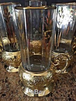 Arcoroc France Vintage Persian Tea Cup Set Of 6 Tall Crystal/gold Leaf Design