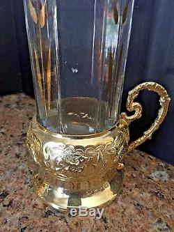 Arcoroc France Vintage Persian Tea Cup Set Of 6 Tall Crystal/gold Leaf Design