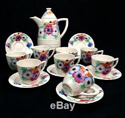 Art Deco Clarice Cliff Pottery Lynton Shape Coffee Tea Set For 6 / Cup & Saucer