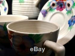 Art Deco Clarice Cliff Pottery Lynton Shape Coffee Tea Set For 6 / Cup & Saucer