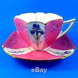 Art Deco Handpainted Iris and Pink Panels Shelley Tea Cup and Saucer Set