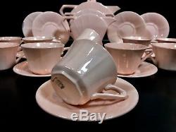 Art Deco Pink Sarreguemines French Tea Set For 10 People / Teapot / Cup & Saucer