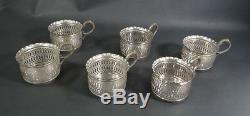 Art Nouveau German WMF Silver-plate Brass Tea Glass Cup Holder Coaster Set of 6