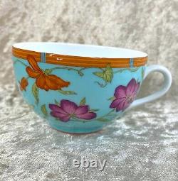 Auth Hermes Paris Tea Cup & Saucer SIESTA ISLAND BLUE Butterfly & Flowers with Box