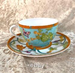 Authentic HERMES Paris Tea Cup & Saucer SIESTA ISLAND Rare BLUE Floral Design
