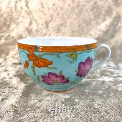 Authentic HERMES Paris Tea Cup & Saucer SIESTA ISLAND Rare BLUE Floral Design