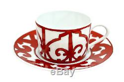 Authentic HERMES Red Balcon du Guadalquivir Tea Cup & Saucer 2 Sets New In Box