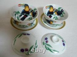 Authentic Hermes Toucans 2 Set Asian Tea Cup and Saucer