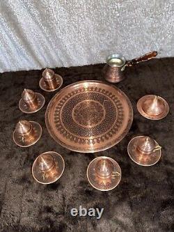 Authentic Turkish Coffee Set Handmade Copper Ottoman Espresso Cups Bowl Coffee