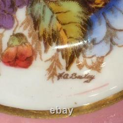 Aynsley Cabbage Rose Pink Teacup & Saucer Set Signed Bailey Cs24