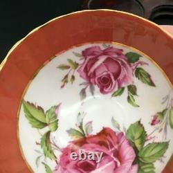 Aynsley Cabbage Rose Rare Rust Orange Fluted Tea Cup & Saucer Set Cs102