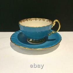 Aynsley Cabbage Rose Teal / Turquoise Tea Cup & Saucer Set Cs2