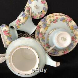 Aynsley Chintzy Tea For One Breakfast Set Teapot Teacup Trio Sugar Creamer Blue