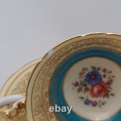 Aynsley England Tea Cup and Saucer Turquoise Blue Bone China Vintage Gold # 7773