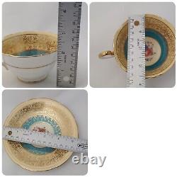 Aynsley England Tea Cup and Saucer Turquoise Blue Bone China Vintage Gold # 7773