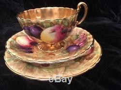 Aynsley Gold Fruit Painted Orchard Tea Cup and Saucer Set Signed N Brunt