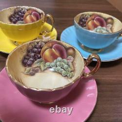 Aynsley Orchard Gold teacup & saucer cup 3 set Fine Bone China ENGLAND