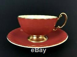 Aynsley Signed J. A Bailey 1033 Cabbage Rose Poppy Flowers Rust Teacup Saucer Set