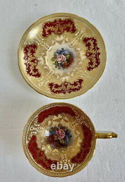 Aynsley Signed J. A. Bailey Gold Lace Cabbage Rose Teacup & Saucer Set England