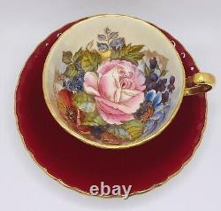 Aynsley Signed J. A. Bailey Red Cabbage Rose Cup and Saucer Set Teacup England