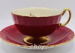 Aynsley Signed J. A. Bailey Red Cabbage Rose Cup and Saucer Set Teacup England