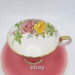 Aynsley Tea Cup & Saucer Set Cabbage Rose Pink Bone China T5025 Hand-painted