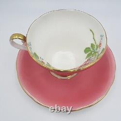 Aynsley Tea Cup & Saucer Set Cabbage Rose Pink Bone China T5025 Hand-painted