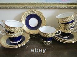 Aynsley Tea Set Of 6 Cup And Saucer Teapot Cake Dessert Plate Cobalt Blue Gold