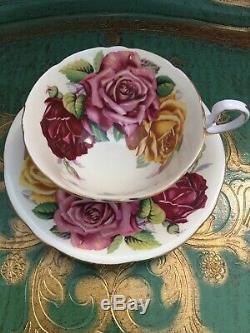 Aynsley Three Cabbage Rose Tea Cup And Saucer Set
