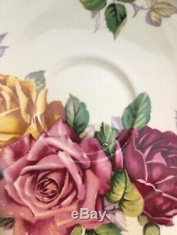 Aynsley Three Cabbage Rose Tea Cup And Saucer Set