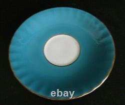 Aynsley Turquoise Cabbage Rose Teacup and Saucer Set Vintage Roses England RARE