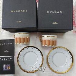 BVLGARI Rosenthal Dolci Deco Charlotte Porcelain Teacup & Saucer Set of 2 WithBox