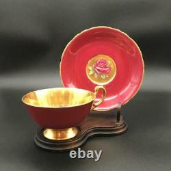 Beautiful Paragon Burgundy/ Gold Floating Cabbage Rose Tea Cup & Saucer Set Cs47