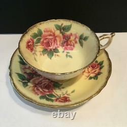 Beautiful Paragon Cabbage Rose Tea Cup & Saucer Set Yellow Inside Cs46