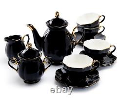 Black Gold 11 Piece Black Gold Scallop Fine Porcelain Tea Set
