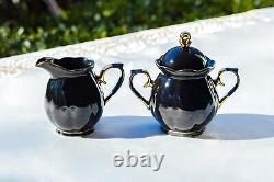 Black Gold Teapot Sugar Creamer 4 Skull Black Gold Luster Tea Cup and Saucer Set
