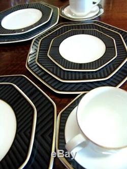 Black Pearl Heinrich VILLEROY & BOCH BONE CHINA Set of 19 Plates Teacup Gold Rim