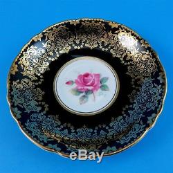 Black and Gold Border with Large Pink Rose Center Paragon Tea Cup and Saucer Set