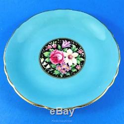 Blue Border with Sweet Pea Center on Black Paragon Tea Cup and Saucer Set